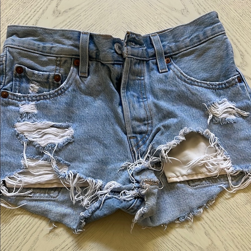 Levi's Light Blue Distressed Jean Shorts